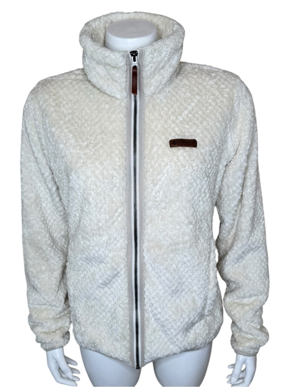 Columbia Fire Side II Sherpa Fleece Jacket M Textured Full Zip Cream Ivory